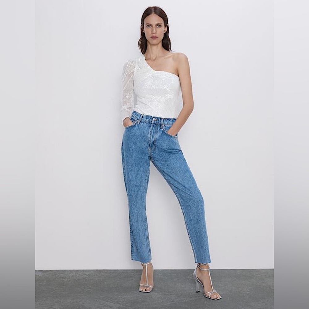 Zara Sequined One Shoulder Top